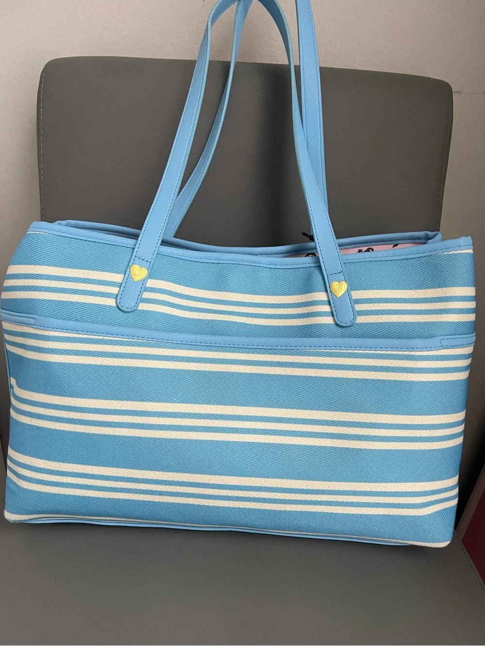 Juicy Couture Paradise Tote Blue White Lemon Striped Canvas